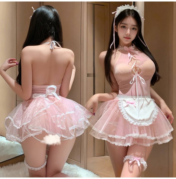 FEE ET MOI - Sheer Cleavage Intern Maid Outfit (Pink - White) FEE ET MOI - Sheer Cleavage Intern Maid Outfit (Pink - White)